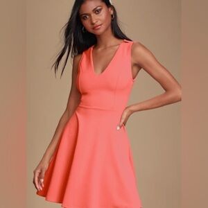Lulus Garcia Coral Pink Sleeveless Fit And Flare Skater Dress Size XS